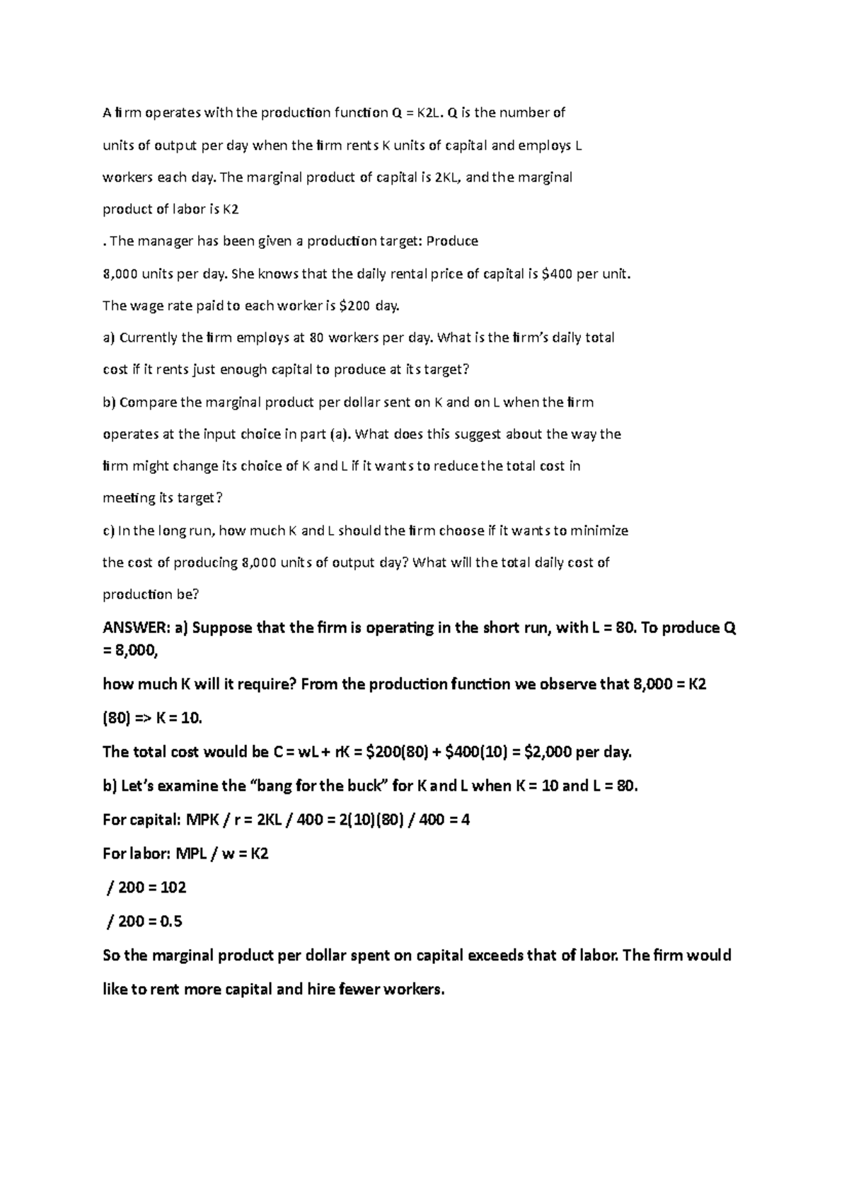 EC202 Midterm Exam Solutions - Production Function and Cost Analysis ...