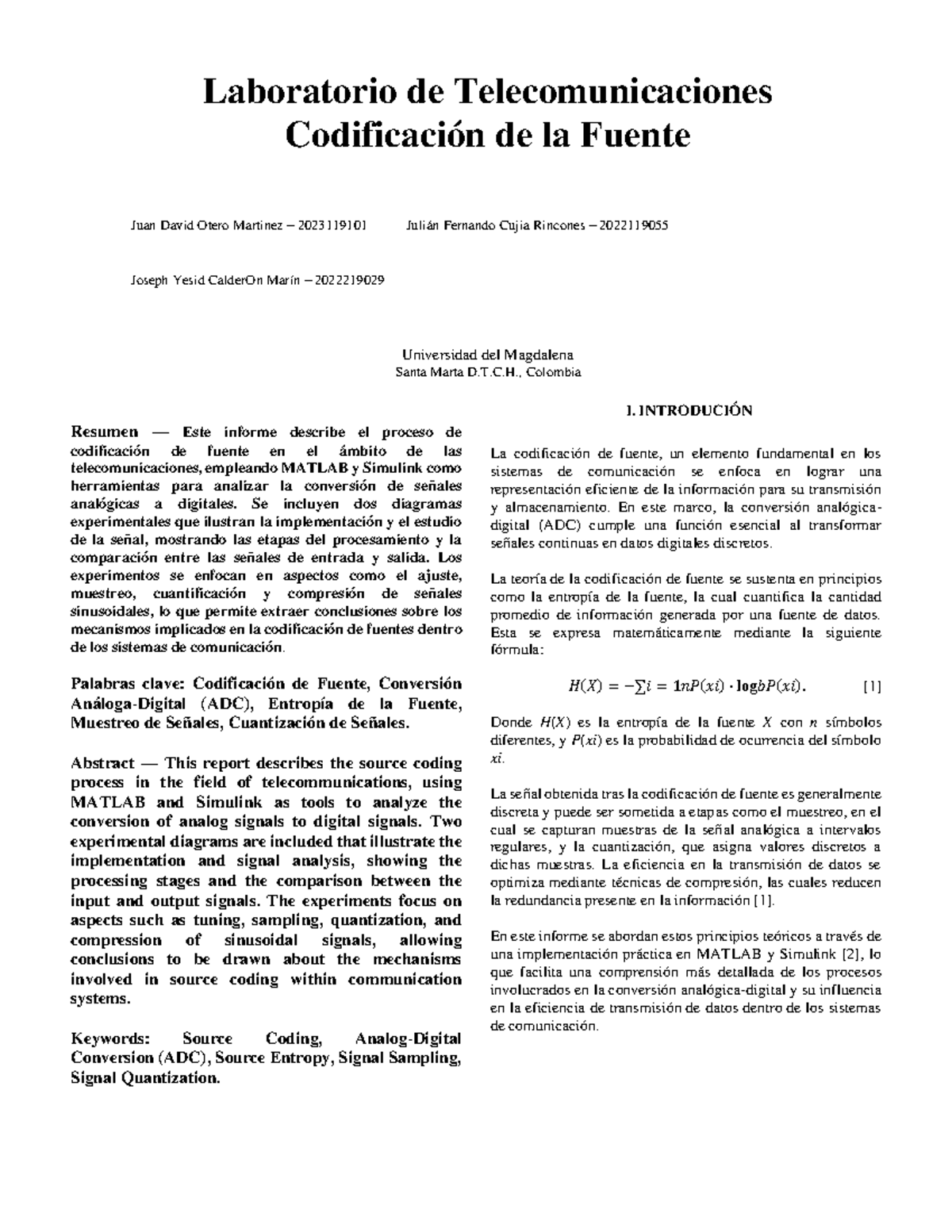 Laboratorio de Telecomunicaciones: Codificación de la Fuente con MATLAB ...