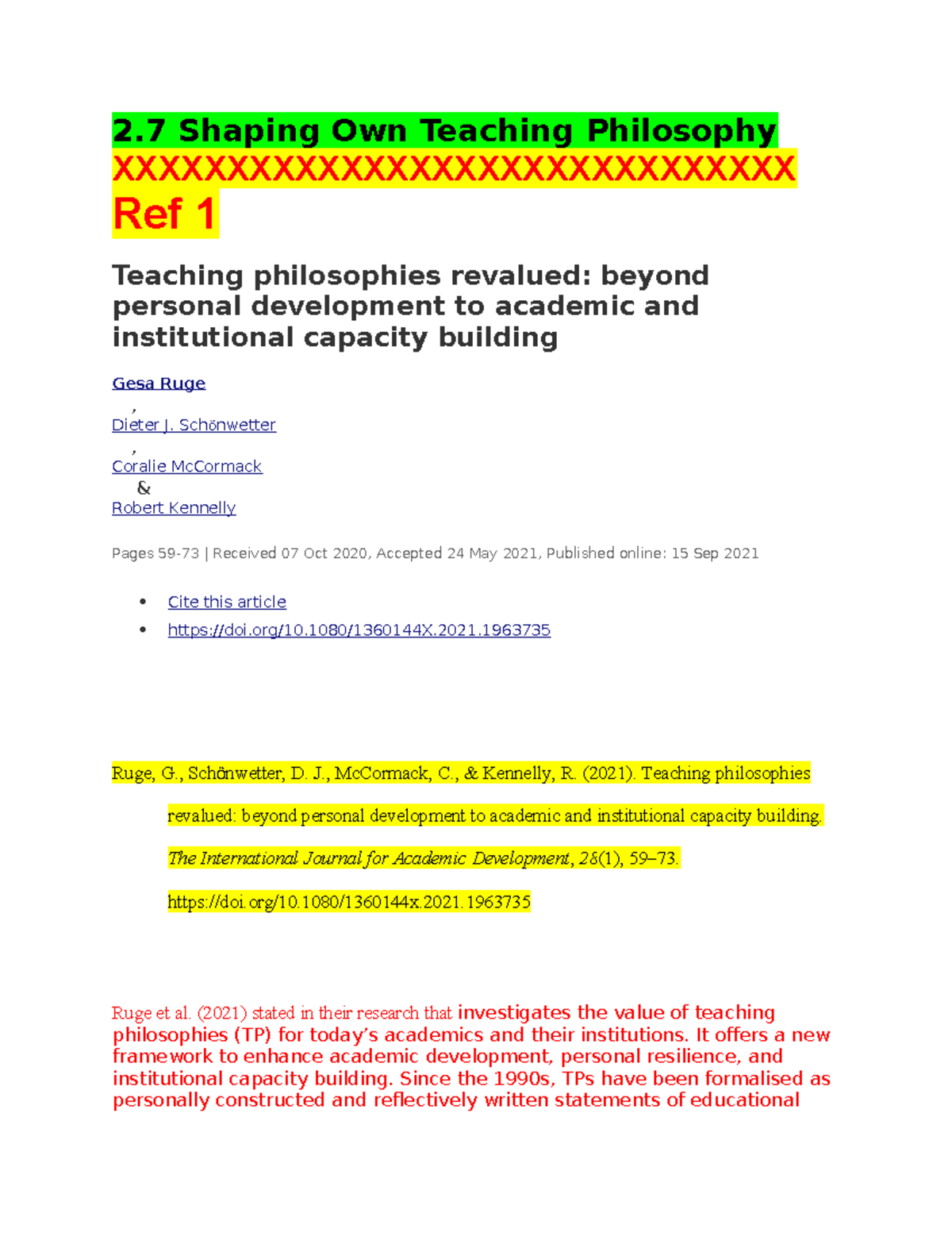 2.7 Developing a Personal Teaching Philosophy: Insights and Frameworks ...