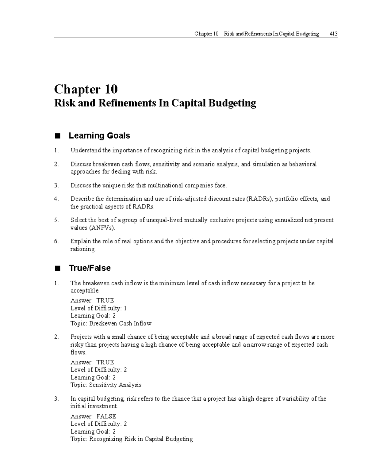 Tb10 - Risk and Refinements in Capital Budgeting - Chapter 10 Overview ...