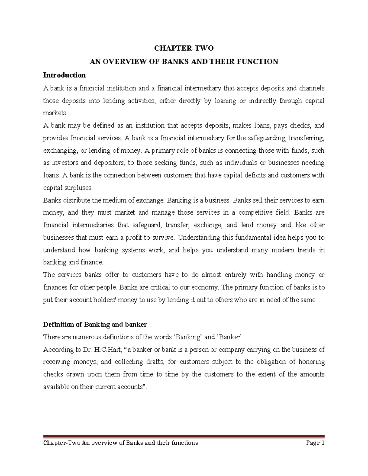 Money and Banking (Chapter 2): Overview of Banks and Their Functions ...