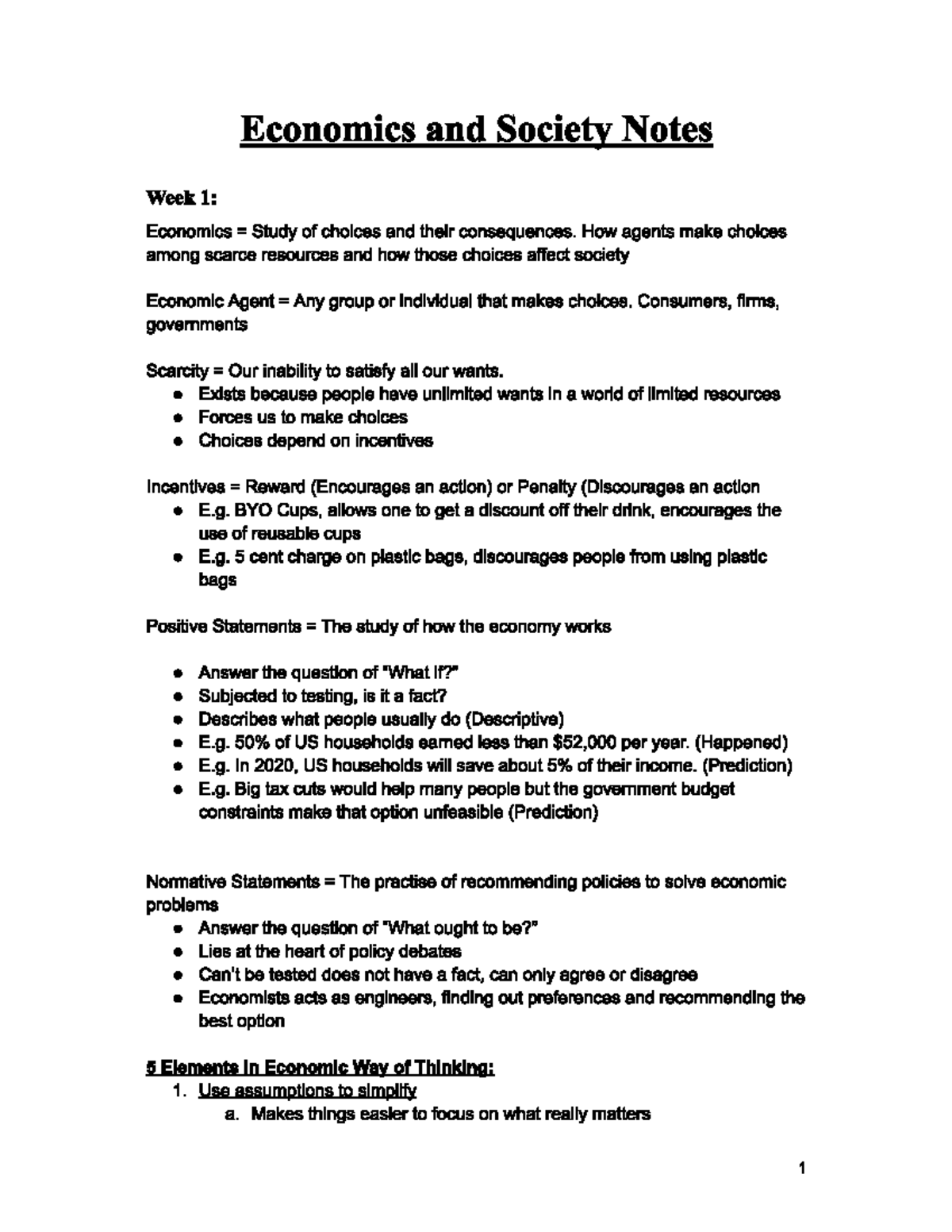 ECO 101 - Week 1 Notes: Summary of Economy and Society Concepts - Studocu