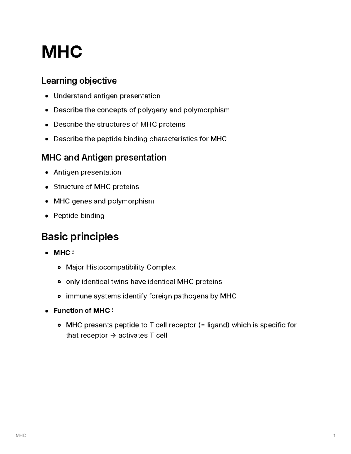Lecture 4: Understanding MHC and Antigen Presentation Concepts - Studocu