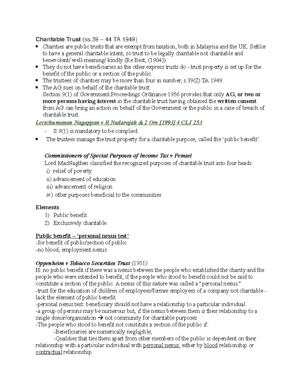 oppenheim v tobacco securities trust Charitable Trusts: Legal Framework and Public Benefit Analysis (TA 1949)