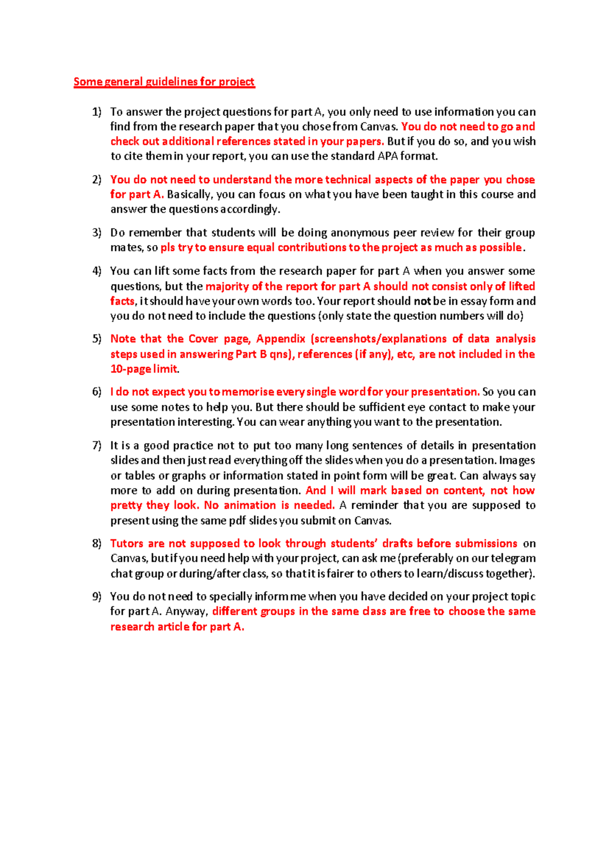 Project Guidelines for Part A: Key Considerations and Tips - Studocu