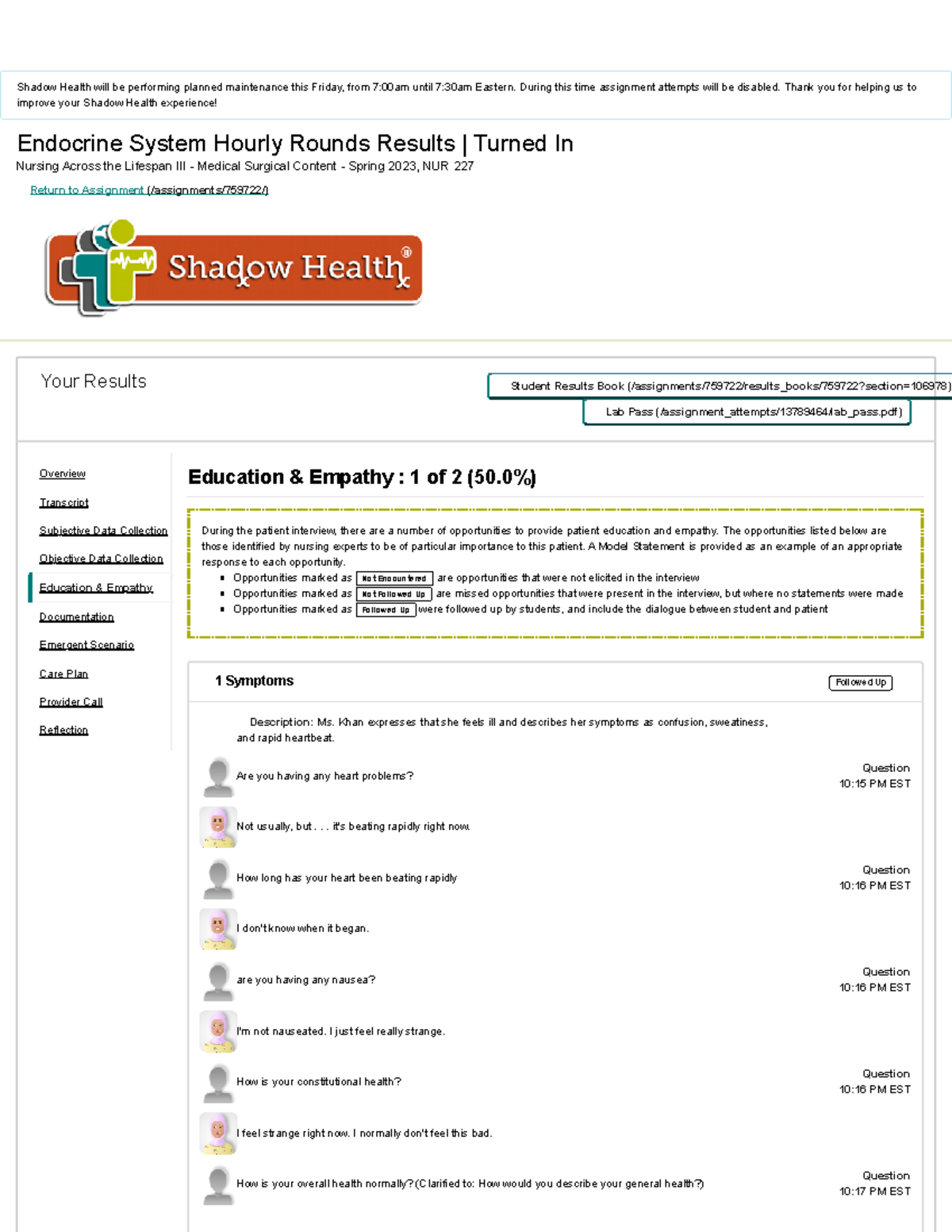 NUR 227 Endocrine System Hourly Rounds Results - Education & Empathy ...