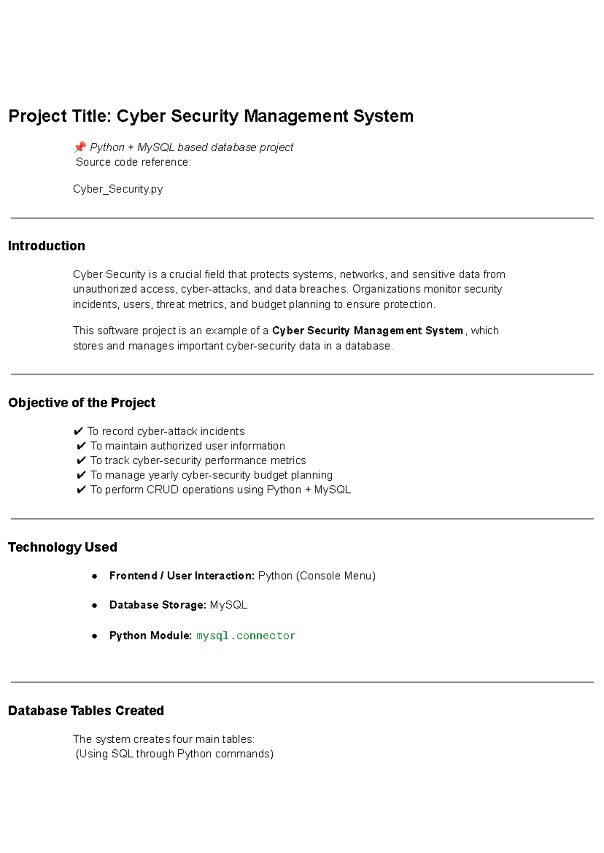 Cyber Security Management System Project (CSM 101) - Python & MySQL ...
