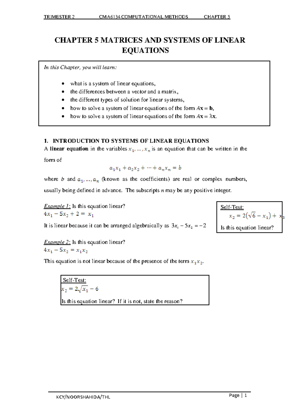 CMA6134 Computational Methods: Chapter 5 - Matrices & Linear Systems ...