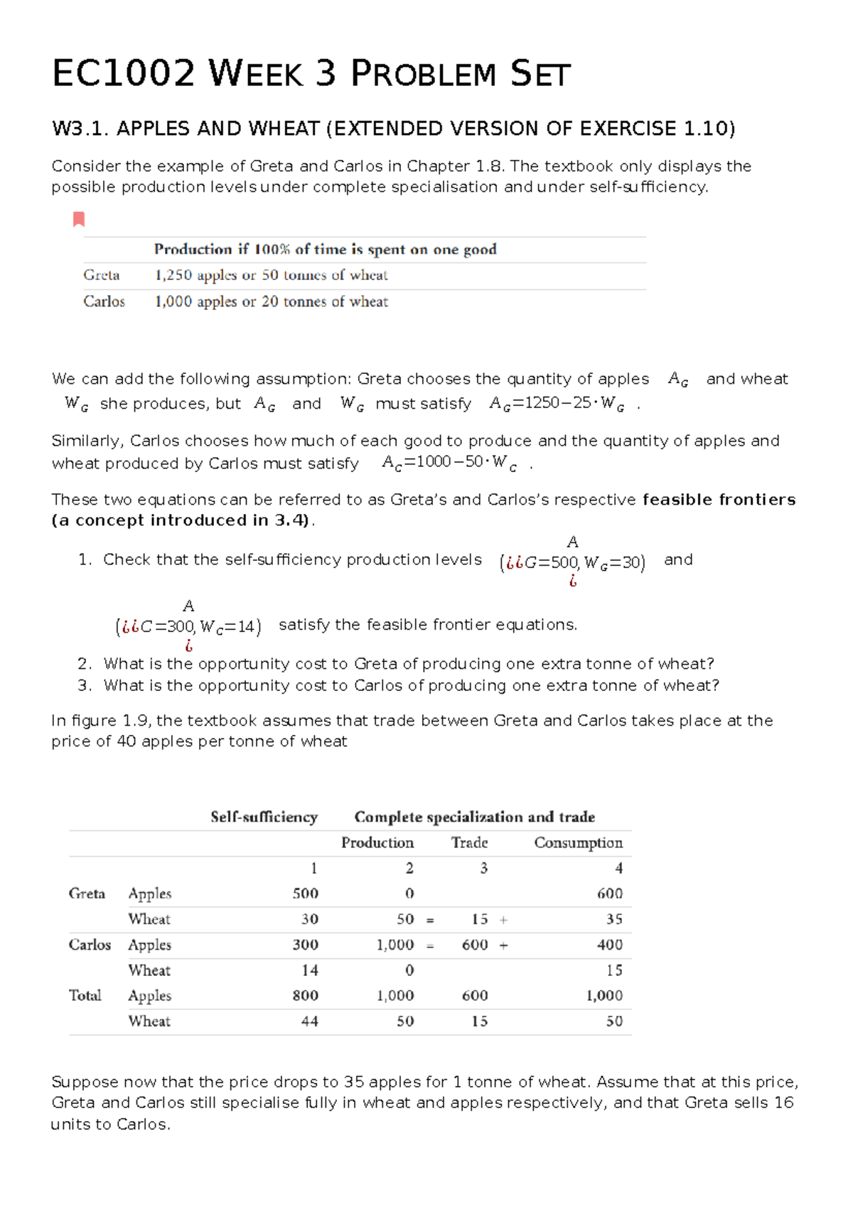 EC1002 Week 3 Tutorial Solutions: Problem Set Breakdown and Analysis ...