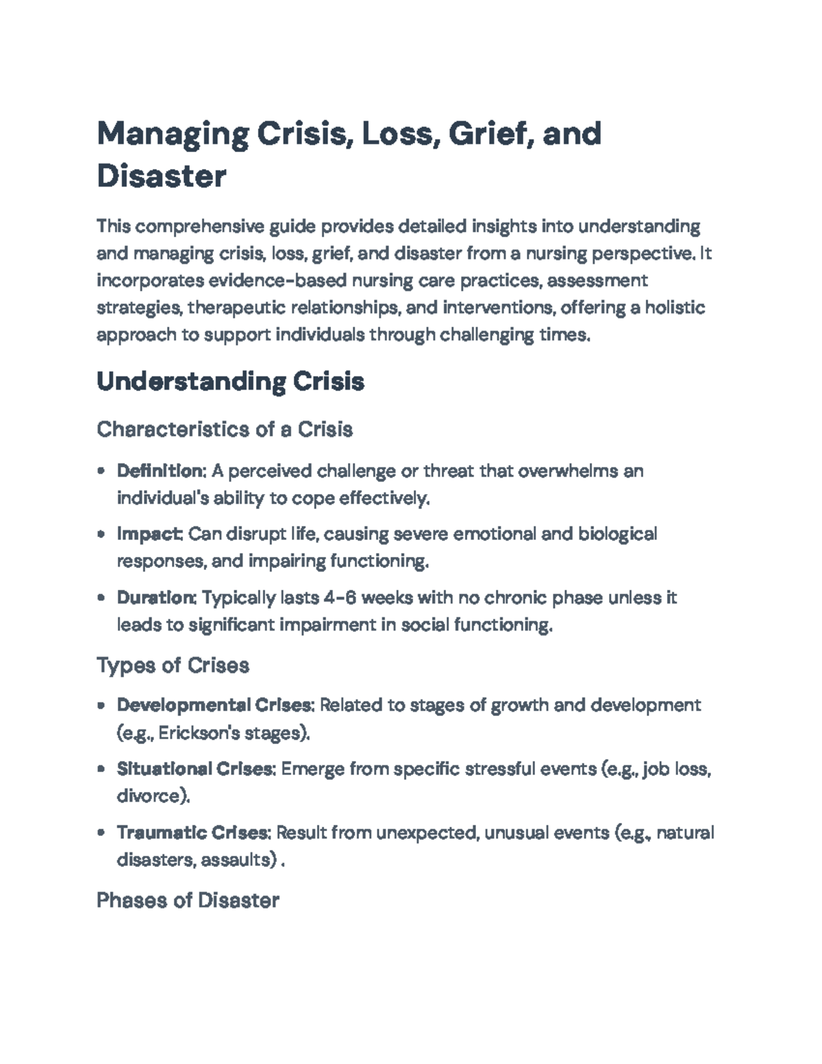 Managing Crisis, Loss, Grief, and Disaster in Nursing Practice ...
