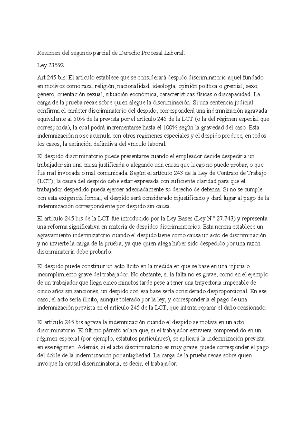 Resumen del Segundo Parcial de Derecho Procesal Laboral (DPL 103) - Studocu