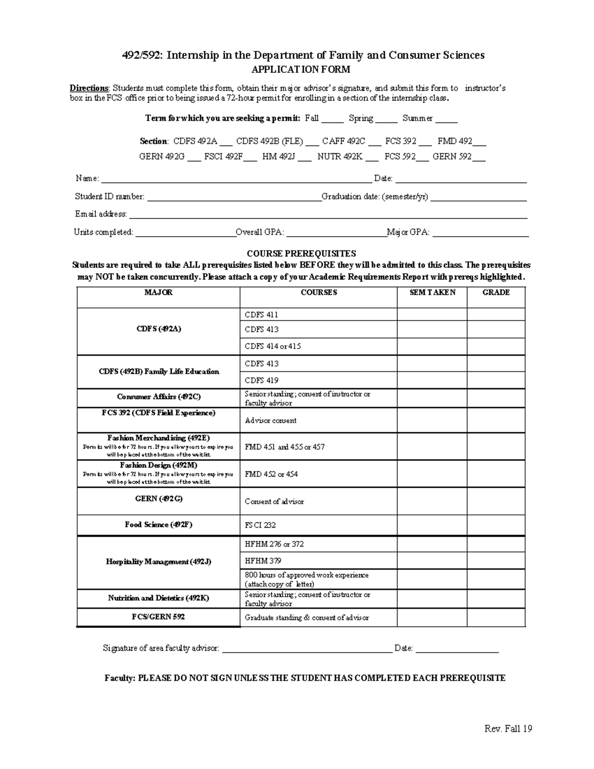 CDFS 492A/B Internship Application Form - Revised Fall 2019 - Studocu