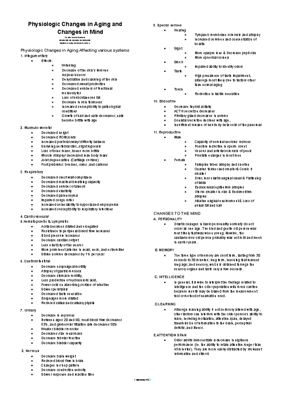 Physiologic Changes in Aging: NCMB314A Care of Older Adults Review ...