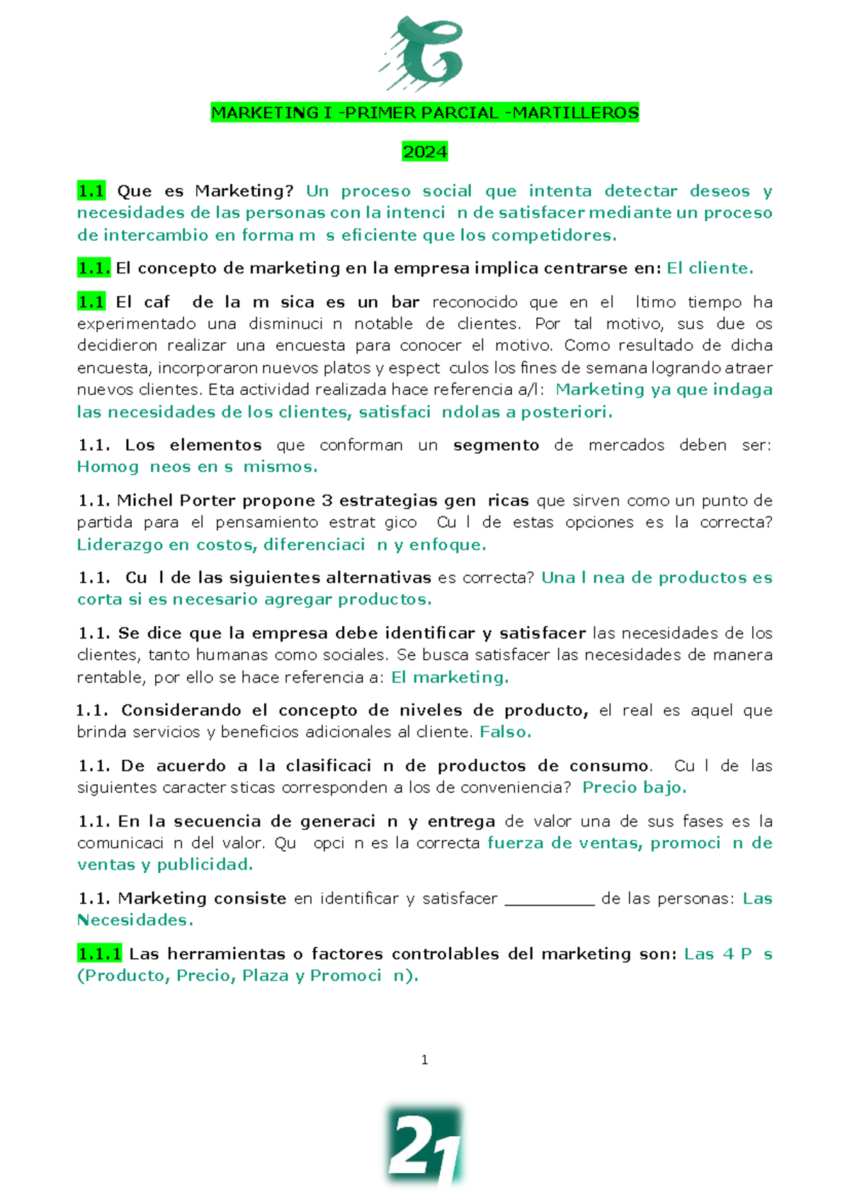 Marketing I Primer Parcial - CLAU-24: Conceptos y Estrategias Clave ...