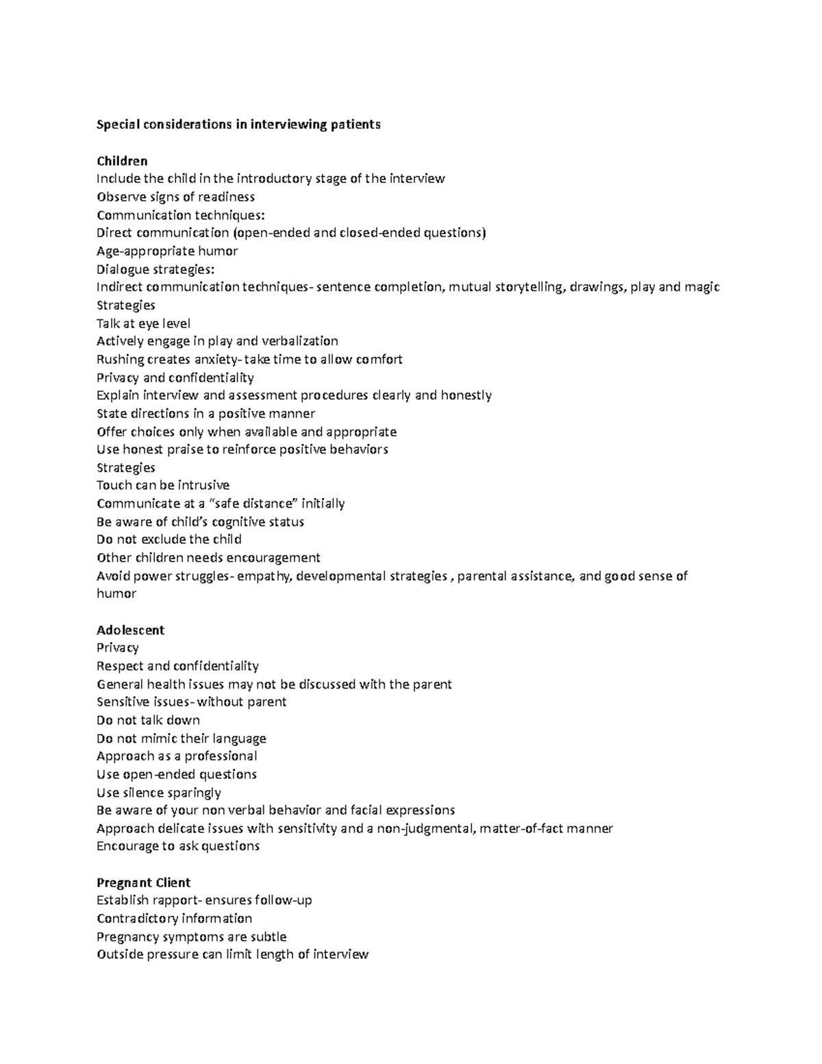 Special considerations in interviewing patients - Special ...
