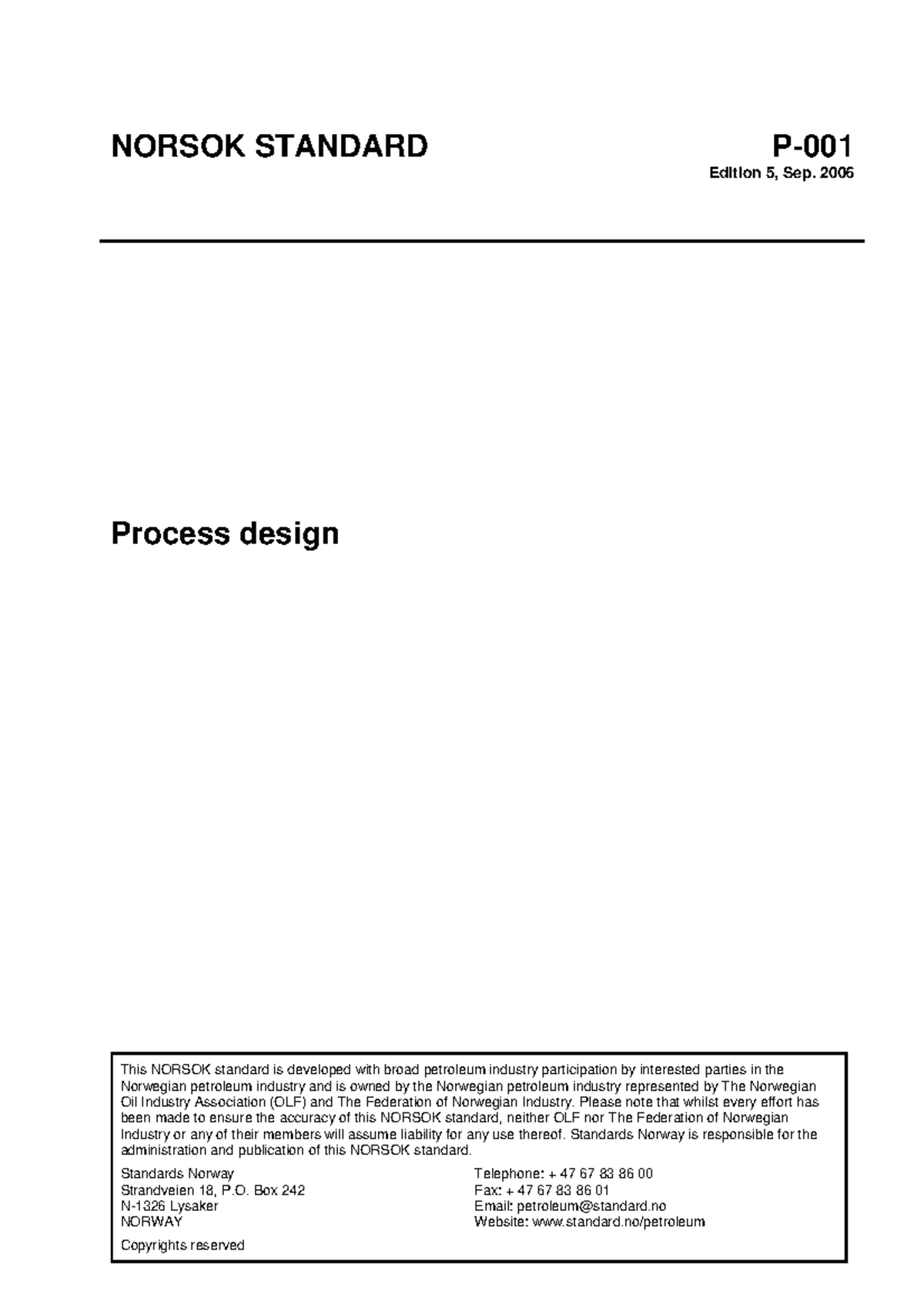 NORSOK Standard P-001: Materials for Enterprise Separator Design - Studocu