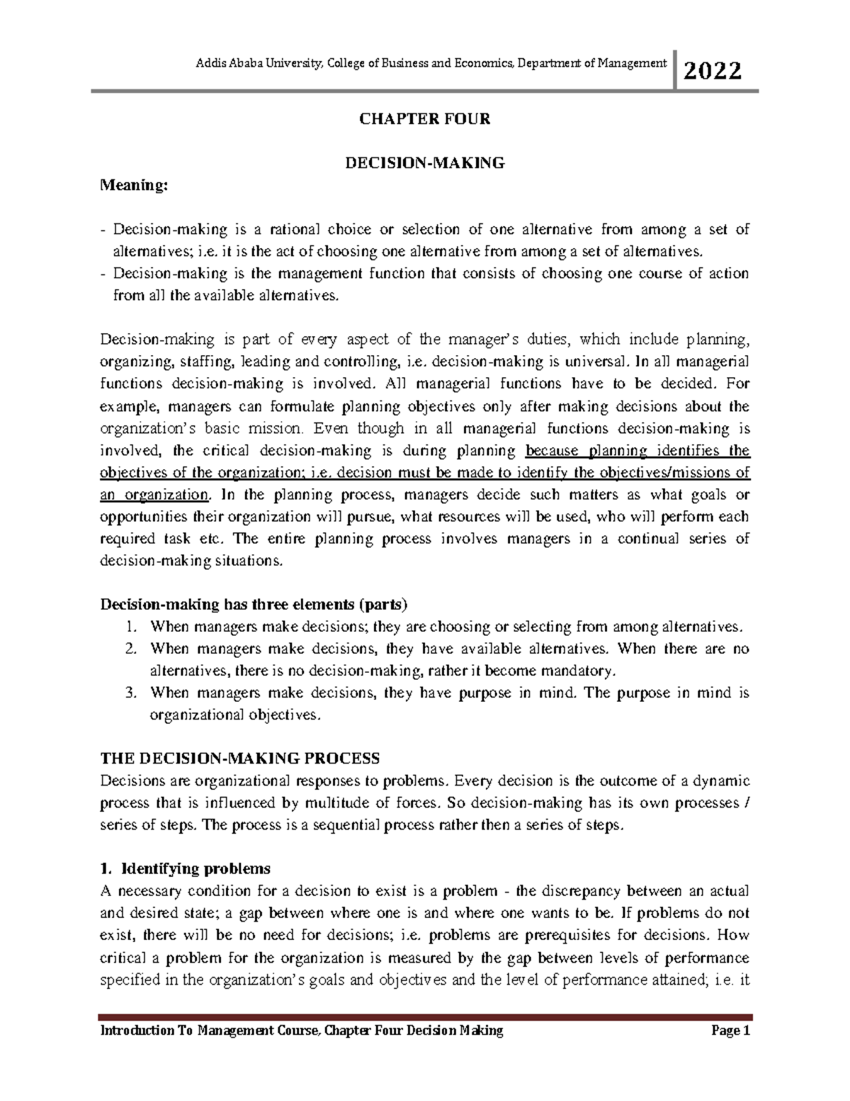 Introduction to Management: Decision-Making Processes (CBE 2022) - 2022 ...