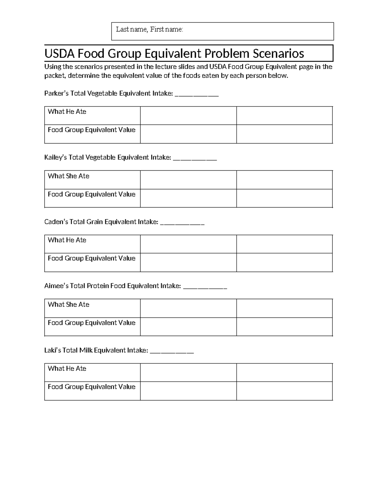 2.5 USDA Food Group Equivalent Scenarios - USDA Food Group Equivalent ...