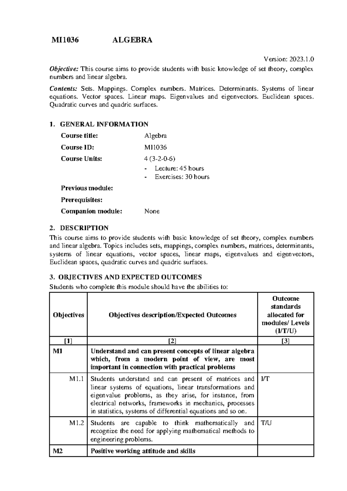 MI1036 Algebra Course Overview and Study Guide - Studocu