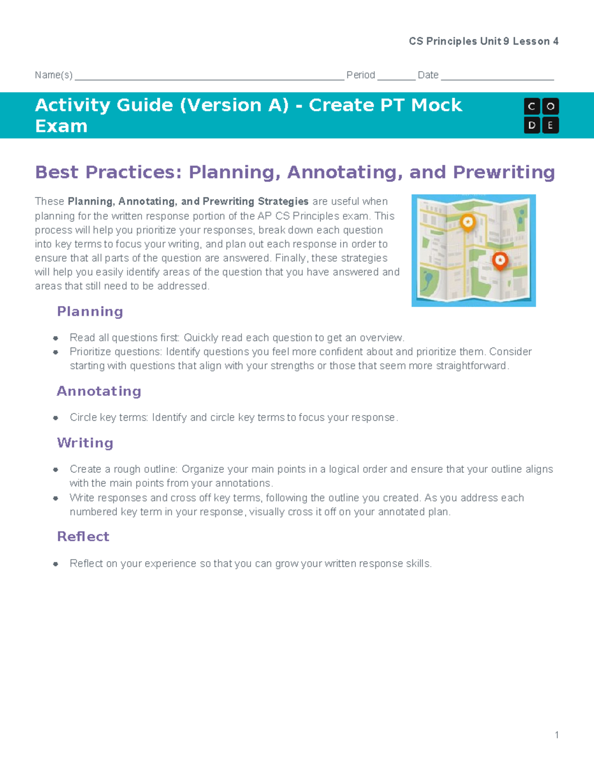 CS Principles Unit 9 Lesson 4: PT Mock Exam Activity Guide - Studocu