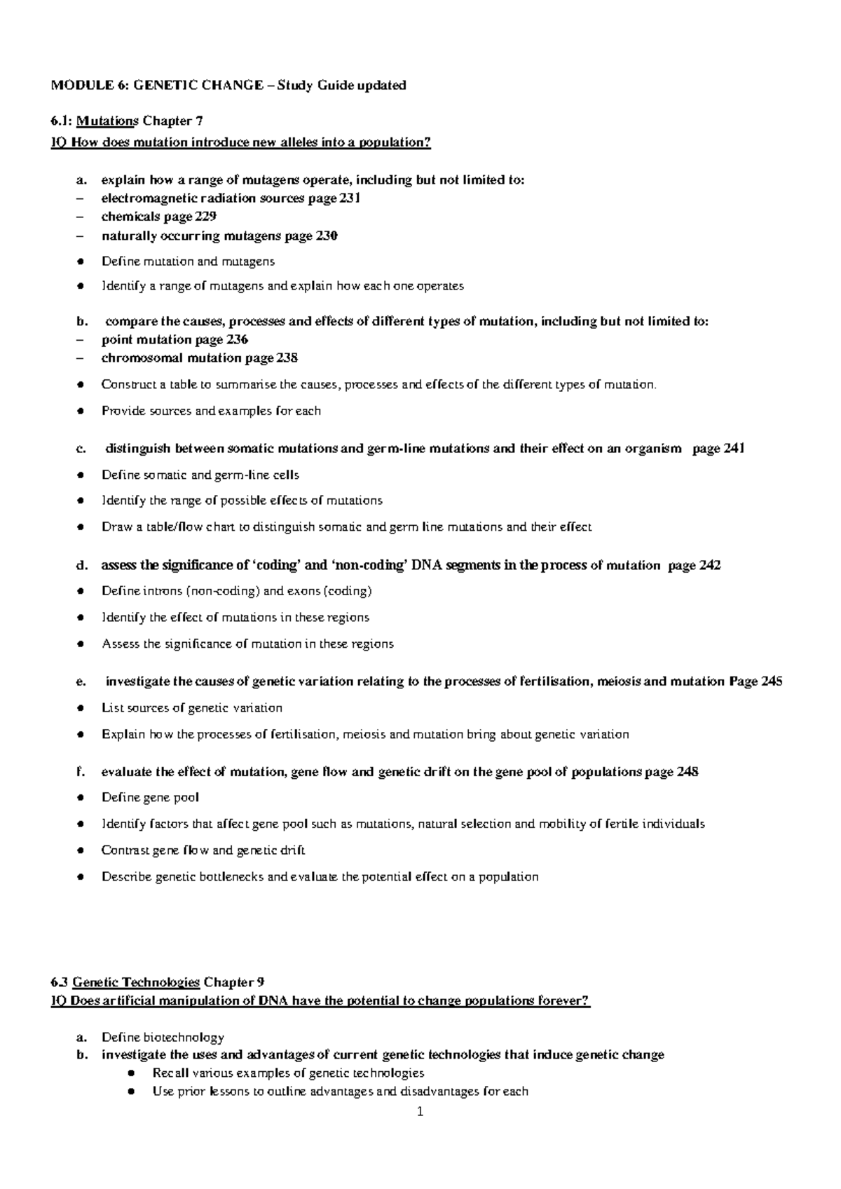 Module 6 Study Guide - 1 MODULE 6: GENETIC CHANGE – Study Guide updated ...