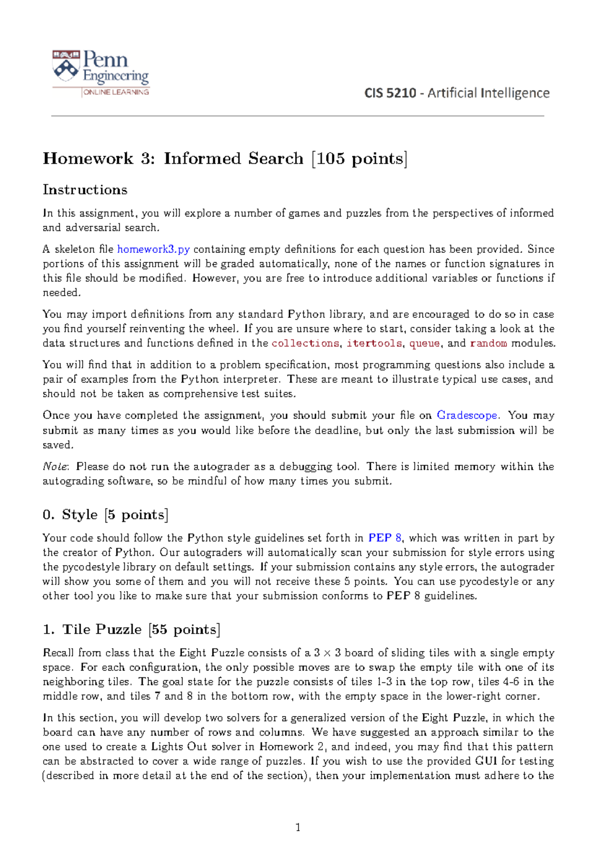 Homework 3: Informed Search Techniques and Puzzle Solving - Studocu