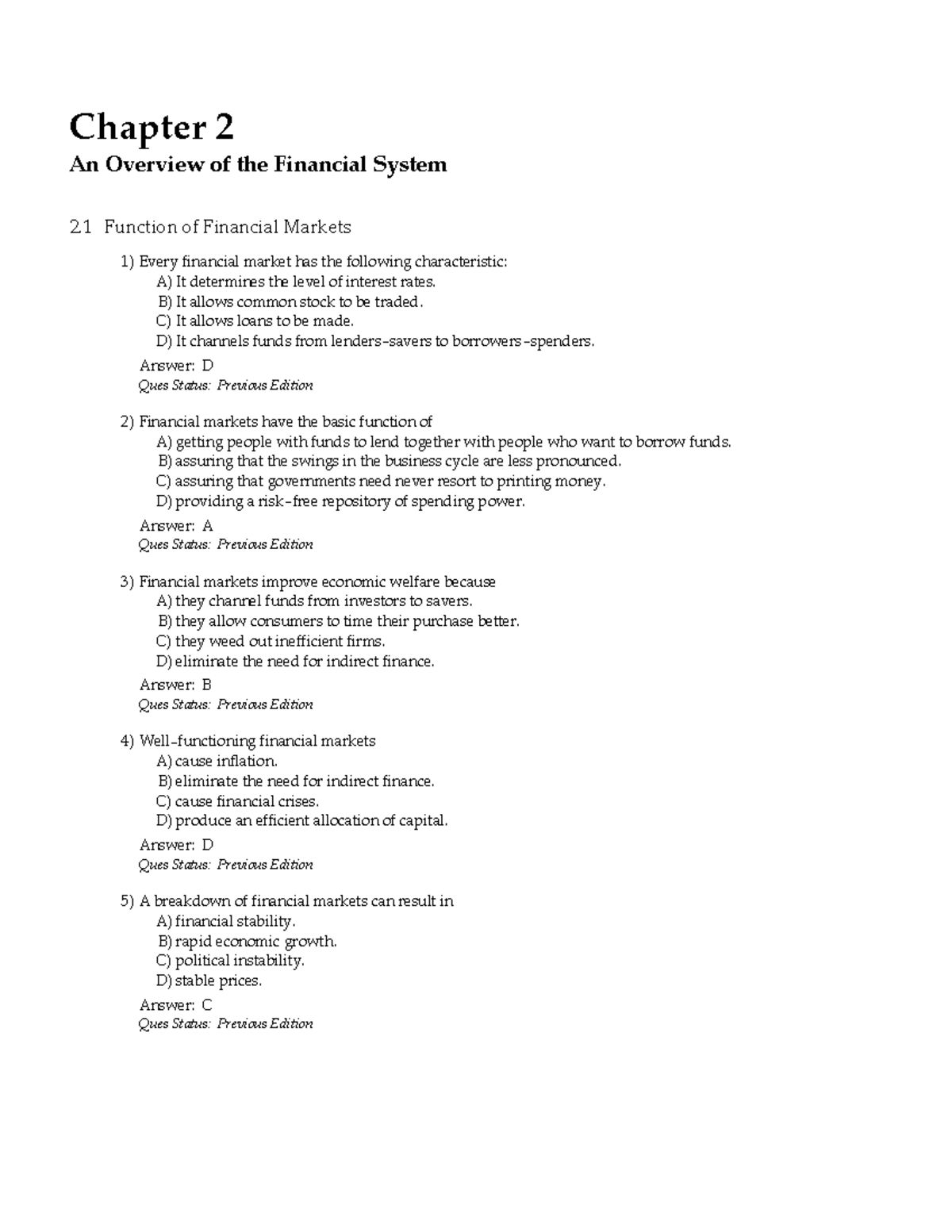 Chapter 2 - Test Bank for Economics of Money, Banking, and Financial ...