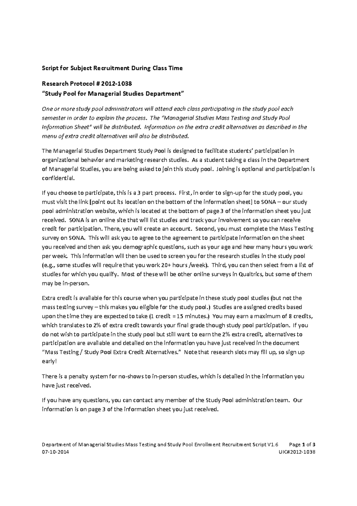 Script for Subject Recruitment 07-10-2014 - Department of Managerial ...