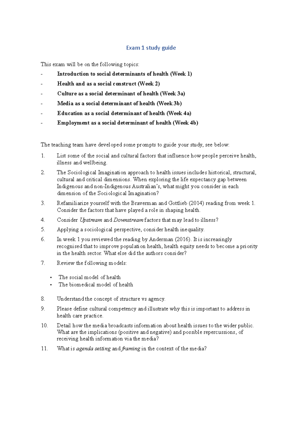 SDH 101 Exam 1 Study Guide: Social Determinants of Health - Studocu