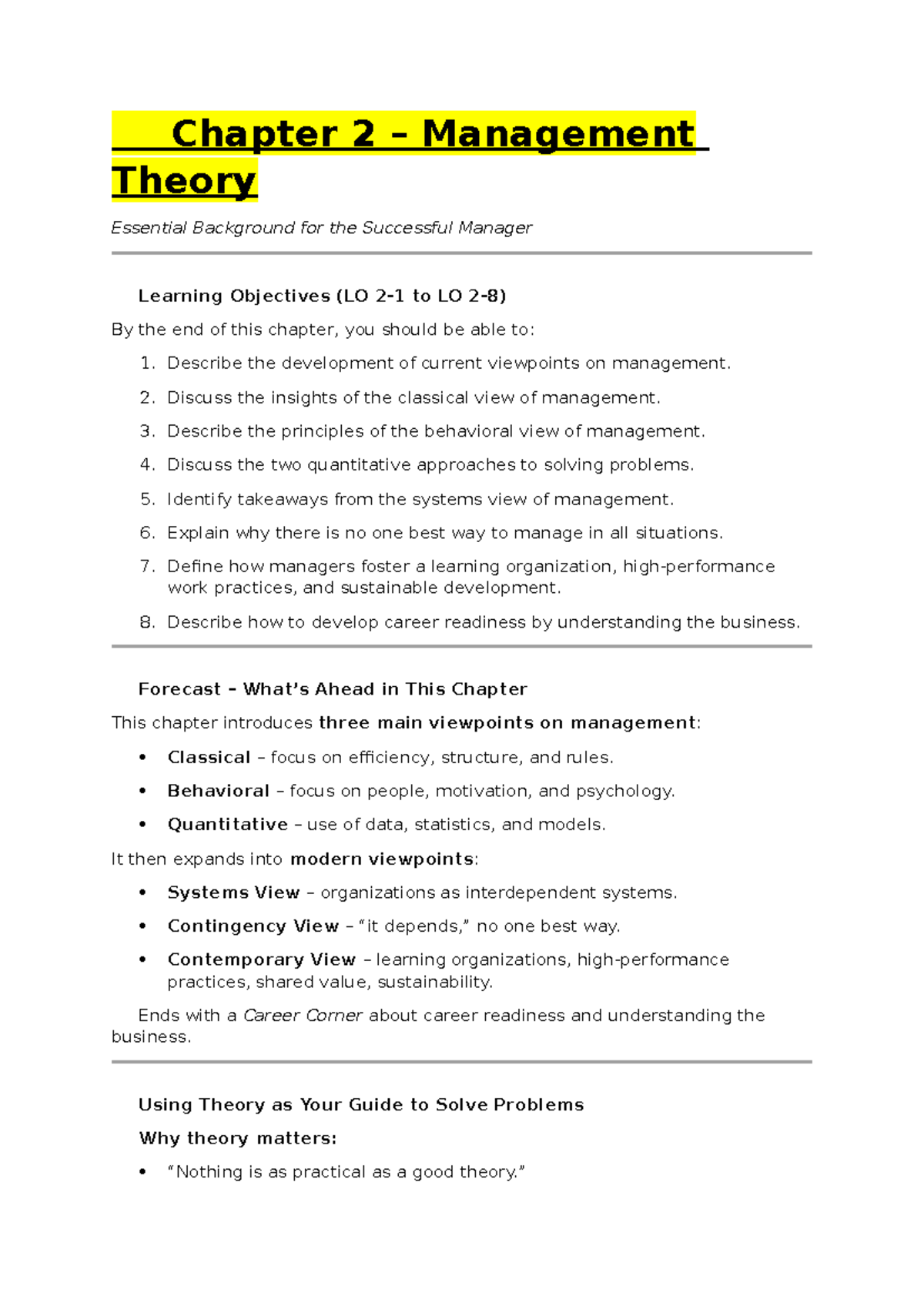 Chapter 2 Summary: Management Theory Insights and Applications - Studocu