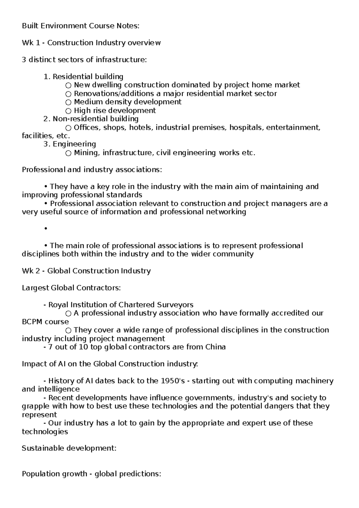 Introduction to Built Environment Course Notes: Wk 1-11 Overview - Studocu