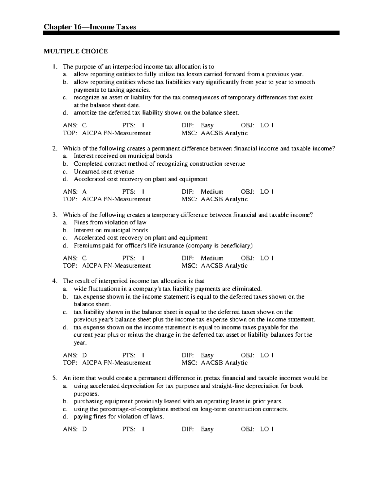 Stice 19e TB Intermediate Accounting Chapter 16 Income Taxes Review ...