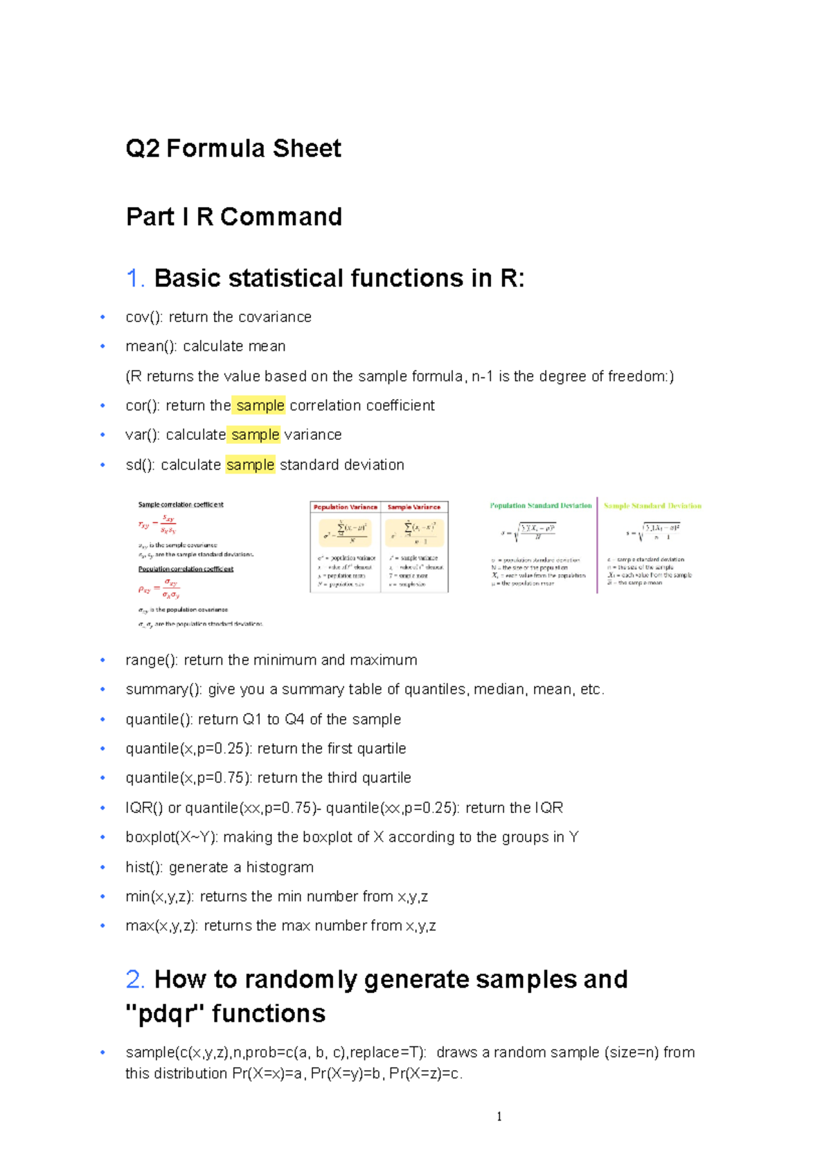 Q2 Statistical Functions & Concepts in R - Yhu Summary - Studocu