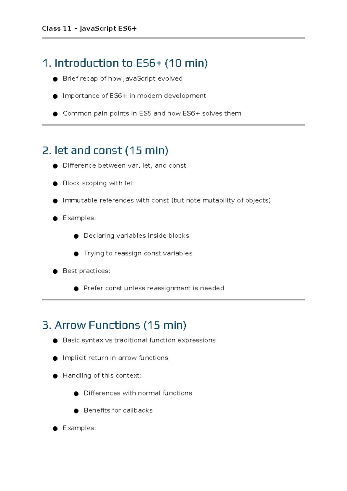 JavaScript ES6: Class 11 - Key Concepts and Practical Refactoring - Studocu