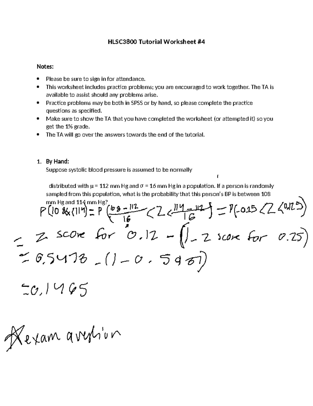 HLSC3800 Tutorial 4 Worksheet: Practice Problems & Attendance - Studocu