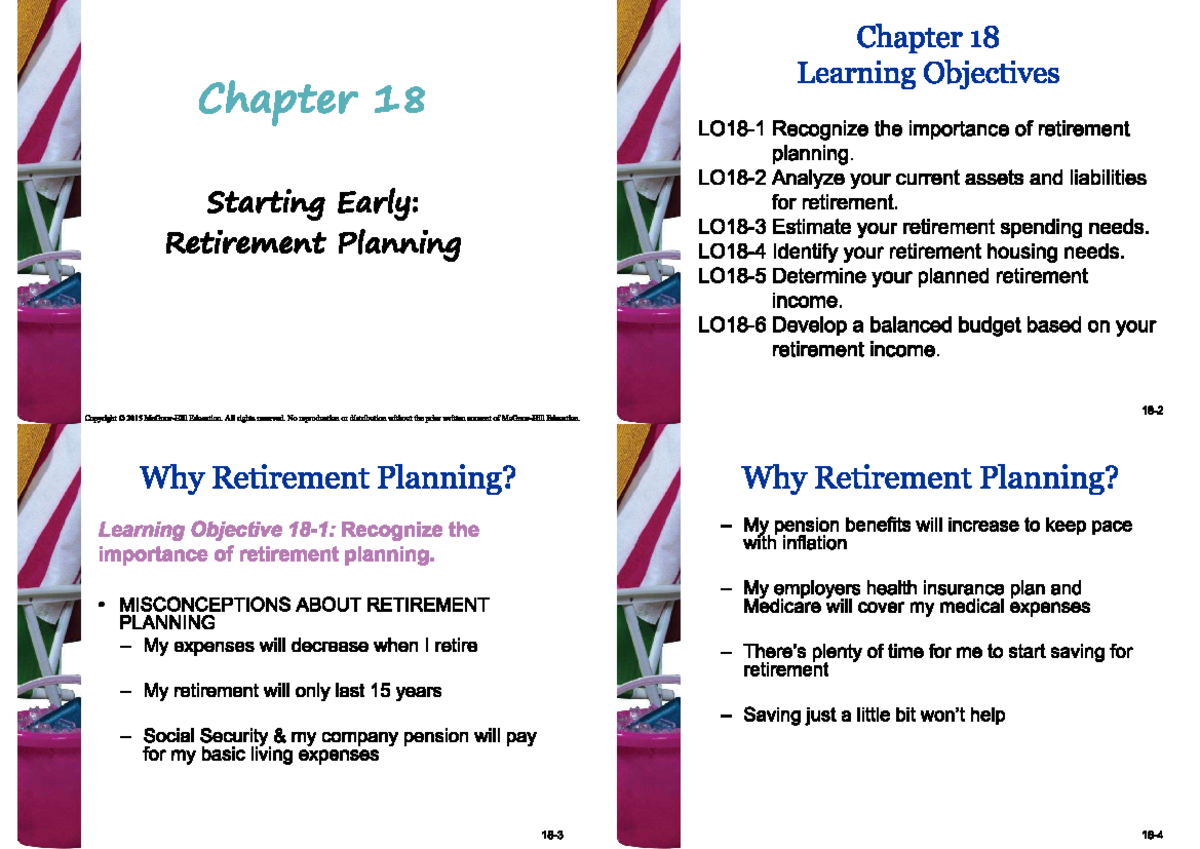 Chapter 18: Key Learning Objectives for Retirement Planning - Studocu