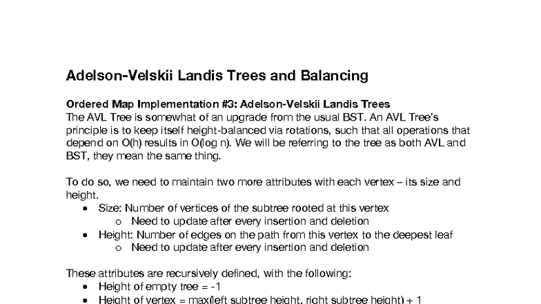 9 - AVL Trees and Balancing - Adelson-Velskii Landis Trees and ...