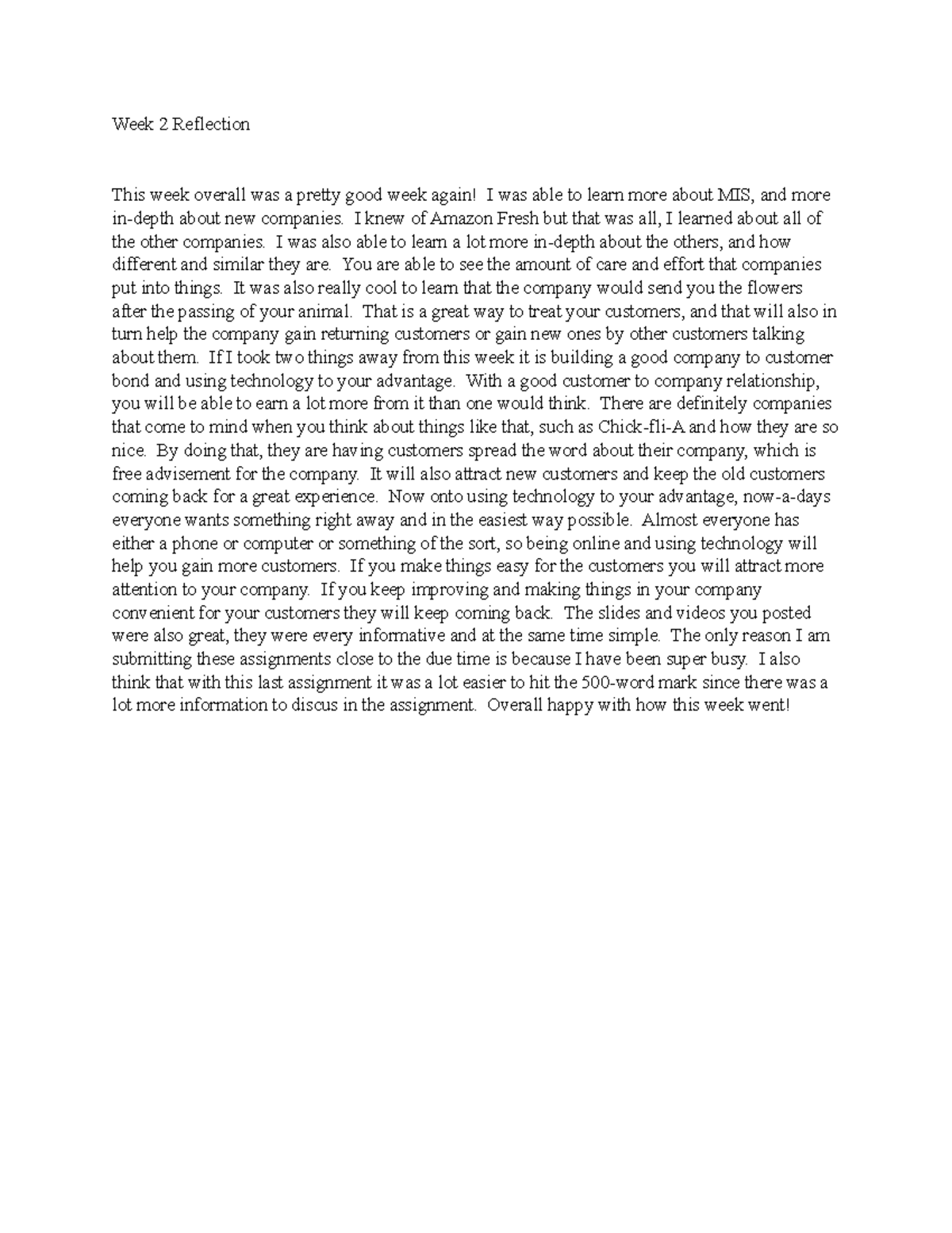 Week 2 Reflection - week 2 - Week 2 Reflection This week overall was a ...