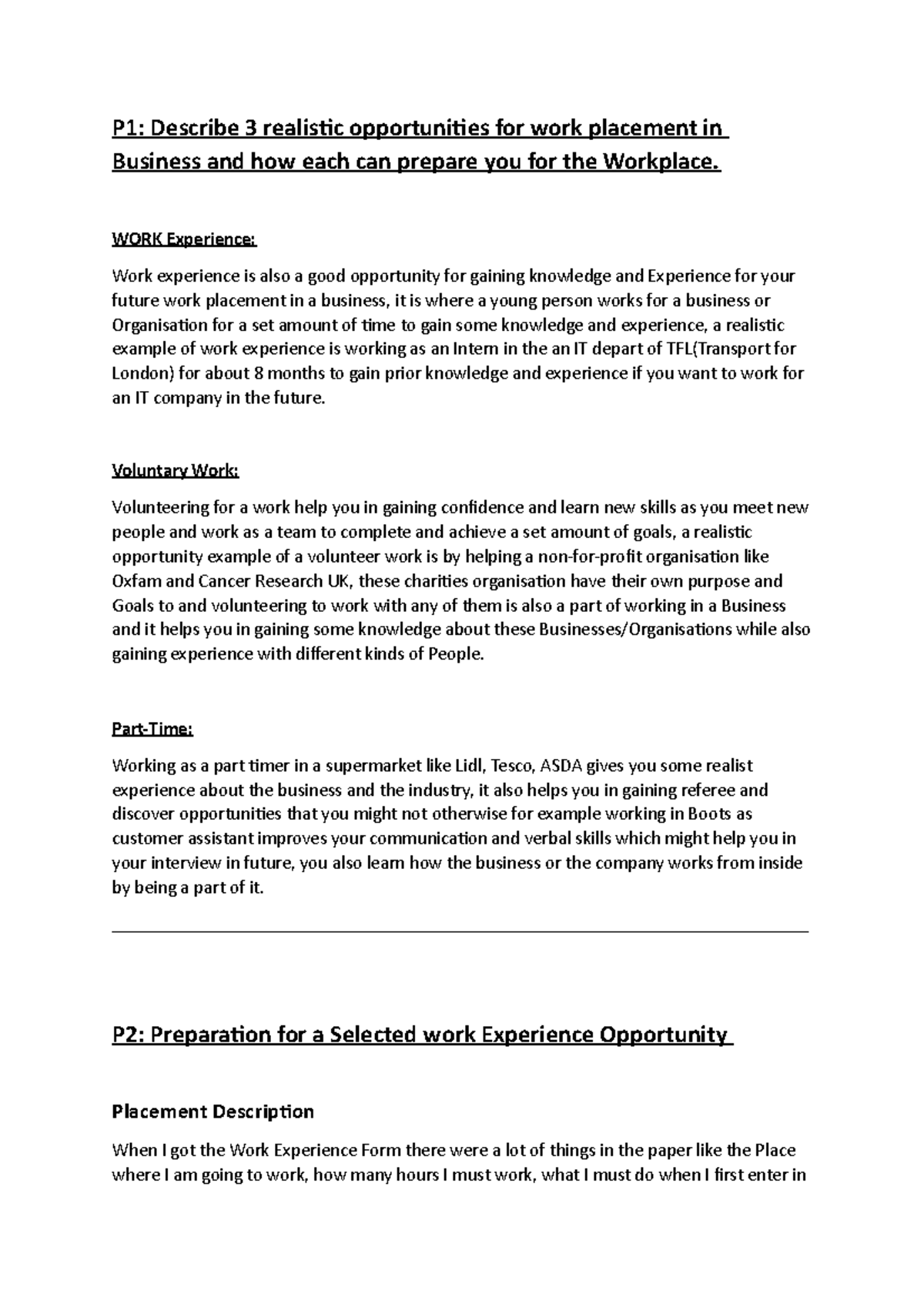UNIT 27 Work Experience: Opportunities and Preparation Analysis - Studocu