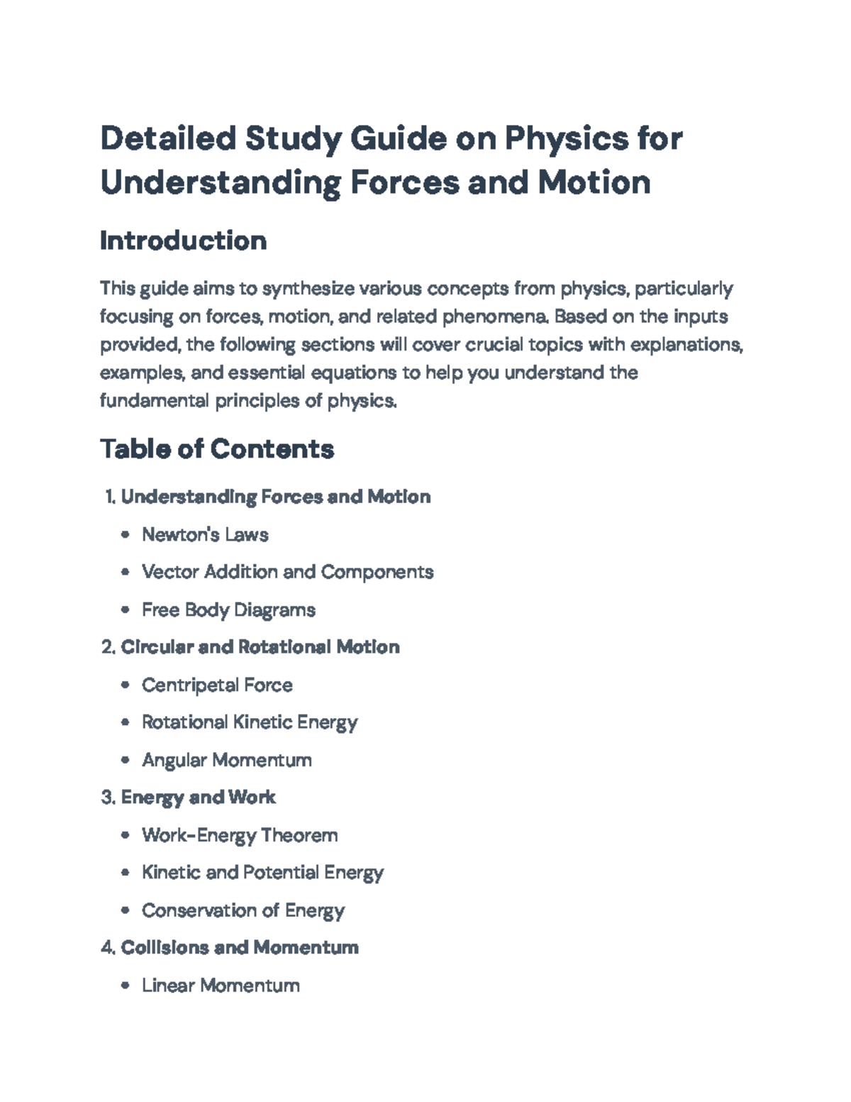 Comprehensive Physics Study Guide: Forces, Motion, and Energy Concepts ...