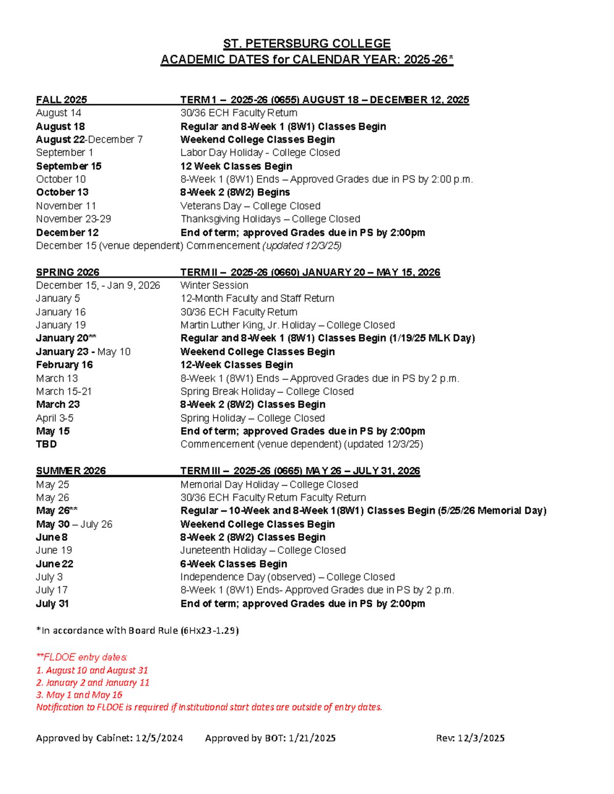 ST. PETERSBURG COLLEGE ACADEMIC CALENDAR 2025-2026 (0655) - Studocu