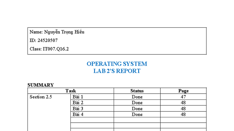 IT007.Q16.2 Operating System Lab 2 Report - Nguyễn Trọng Hiếu - Studocu