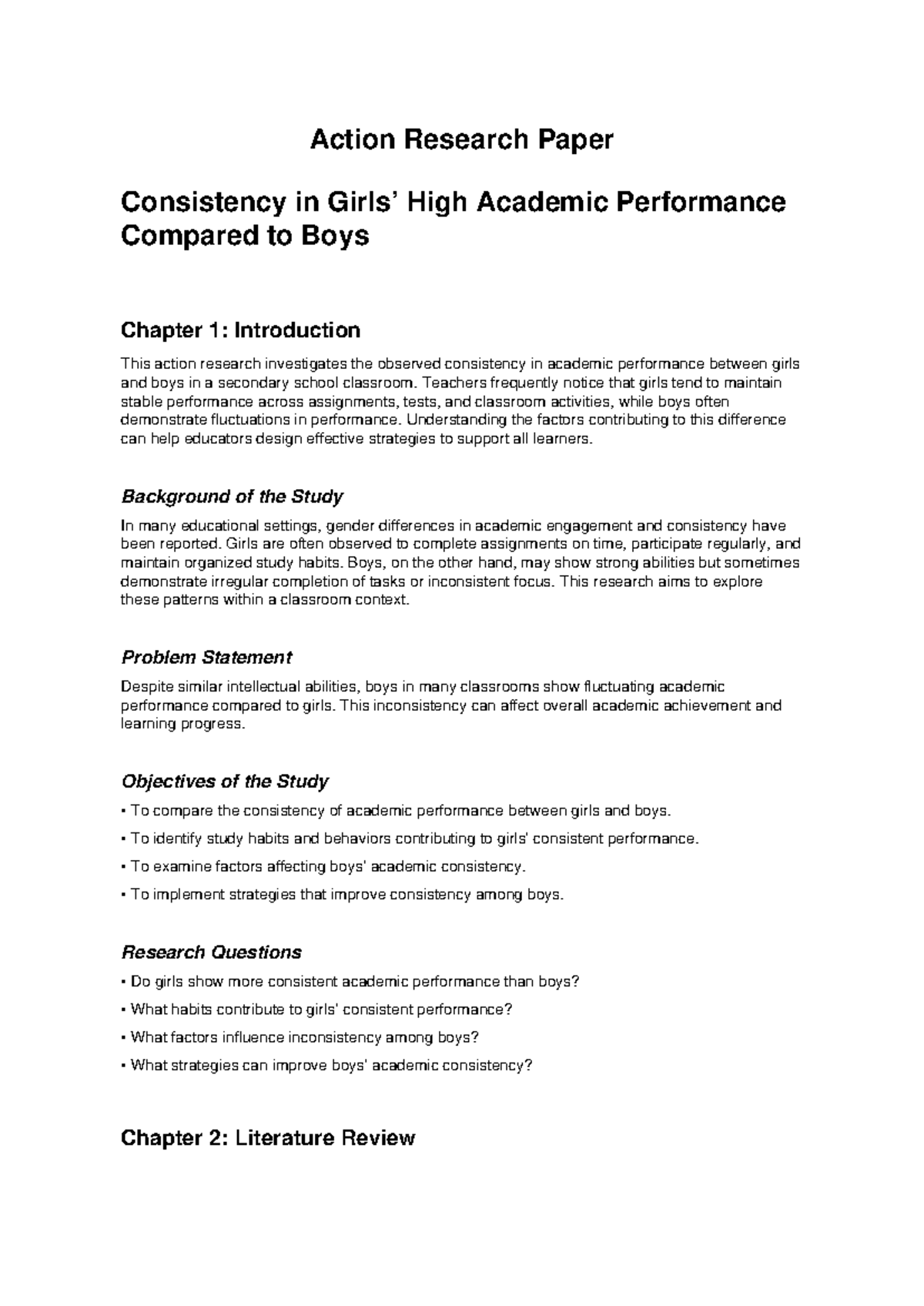 Action Research Paper: Consistency in Academic Performance (AR 101 ...