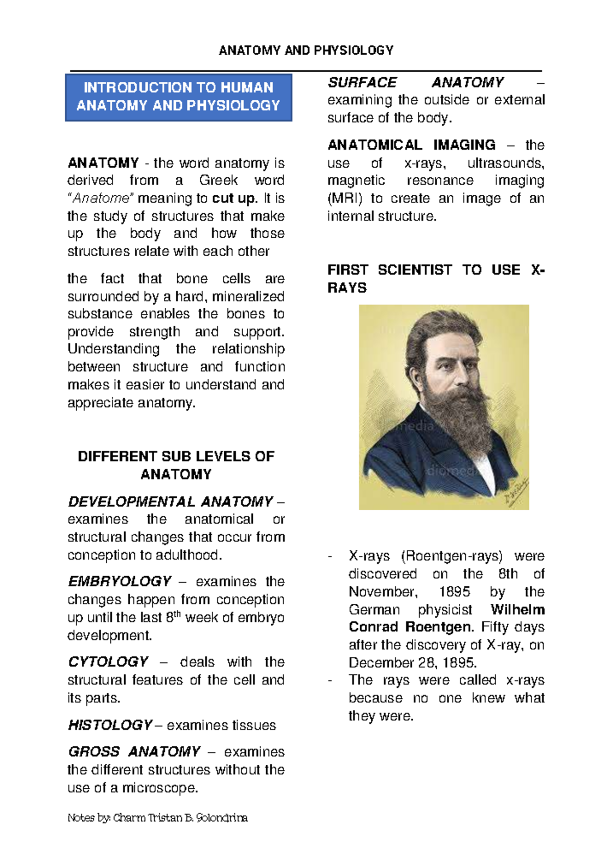 Ana Phy-transes - Summarized lecture notes for the subject, Anatomy and ...