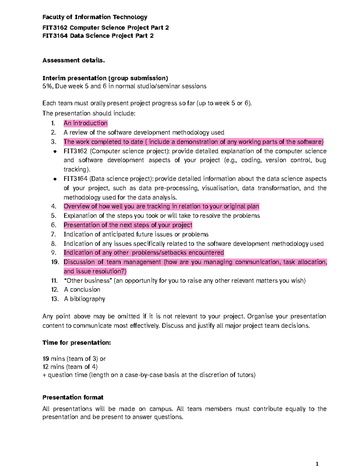FIT3162 & FIT3164 Interim Presentation Guidelines and Specifications ...