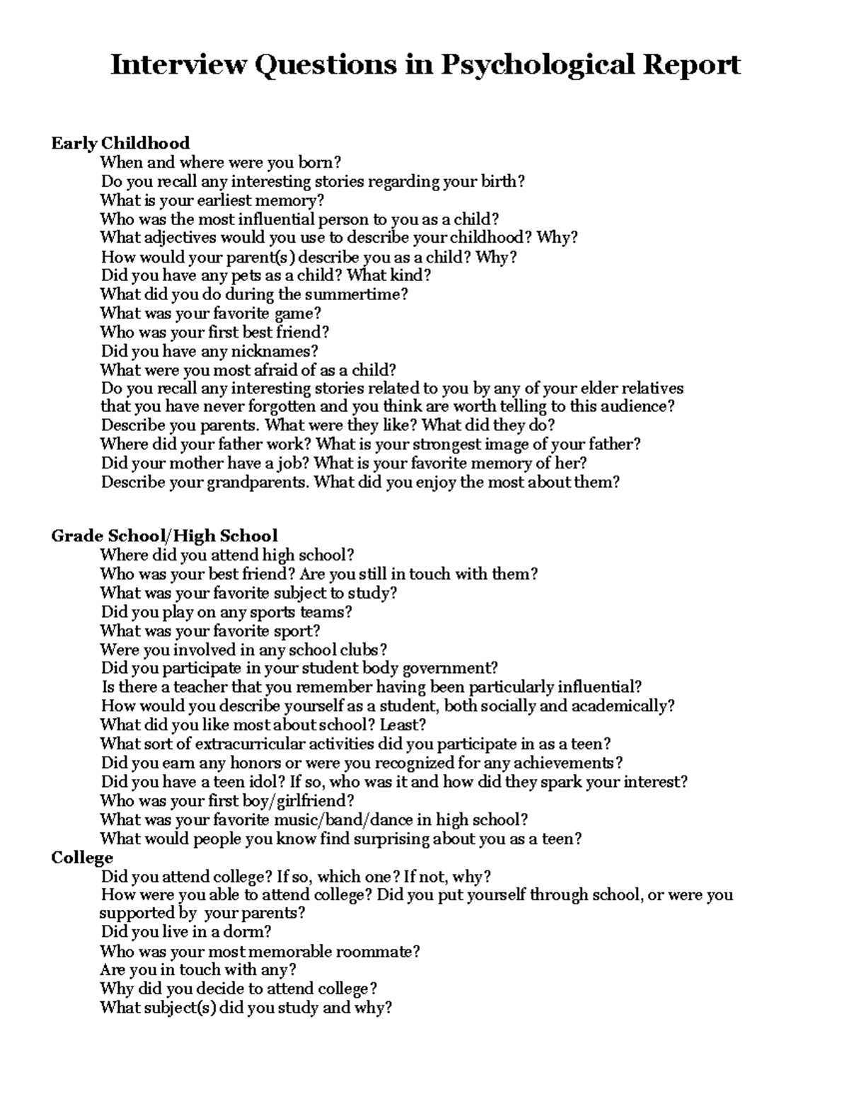 Psychological Interview Questions Guide - Personal Reflection Insights ...