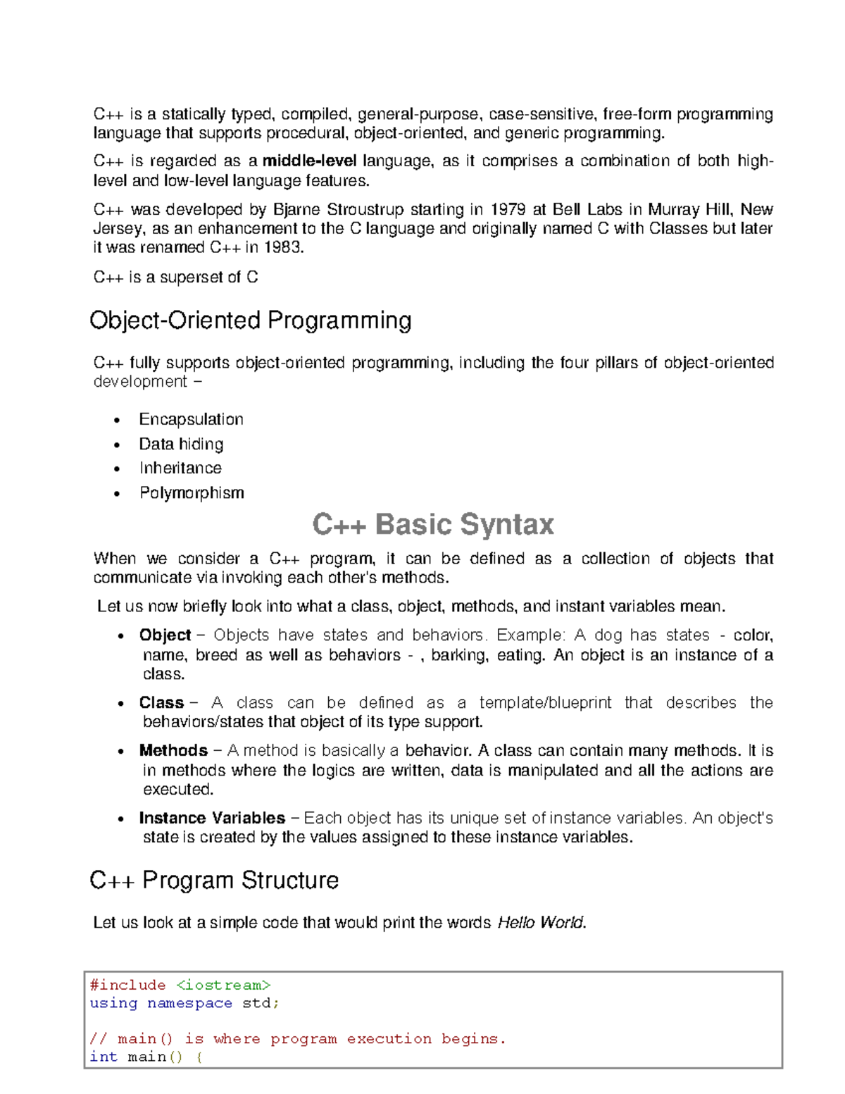 Unit4 - Must read.... - C++ is a statically typed, compiled, general ...