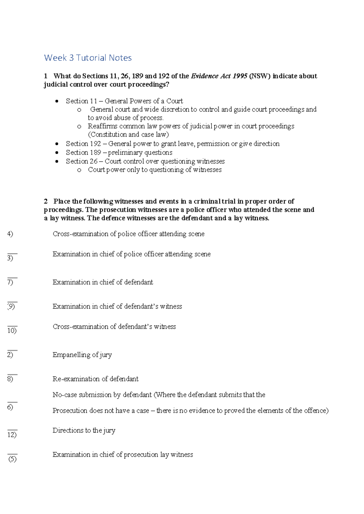 Week 3 Evidence Tutorial Notes for Law Course LWS201 - Studocu