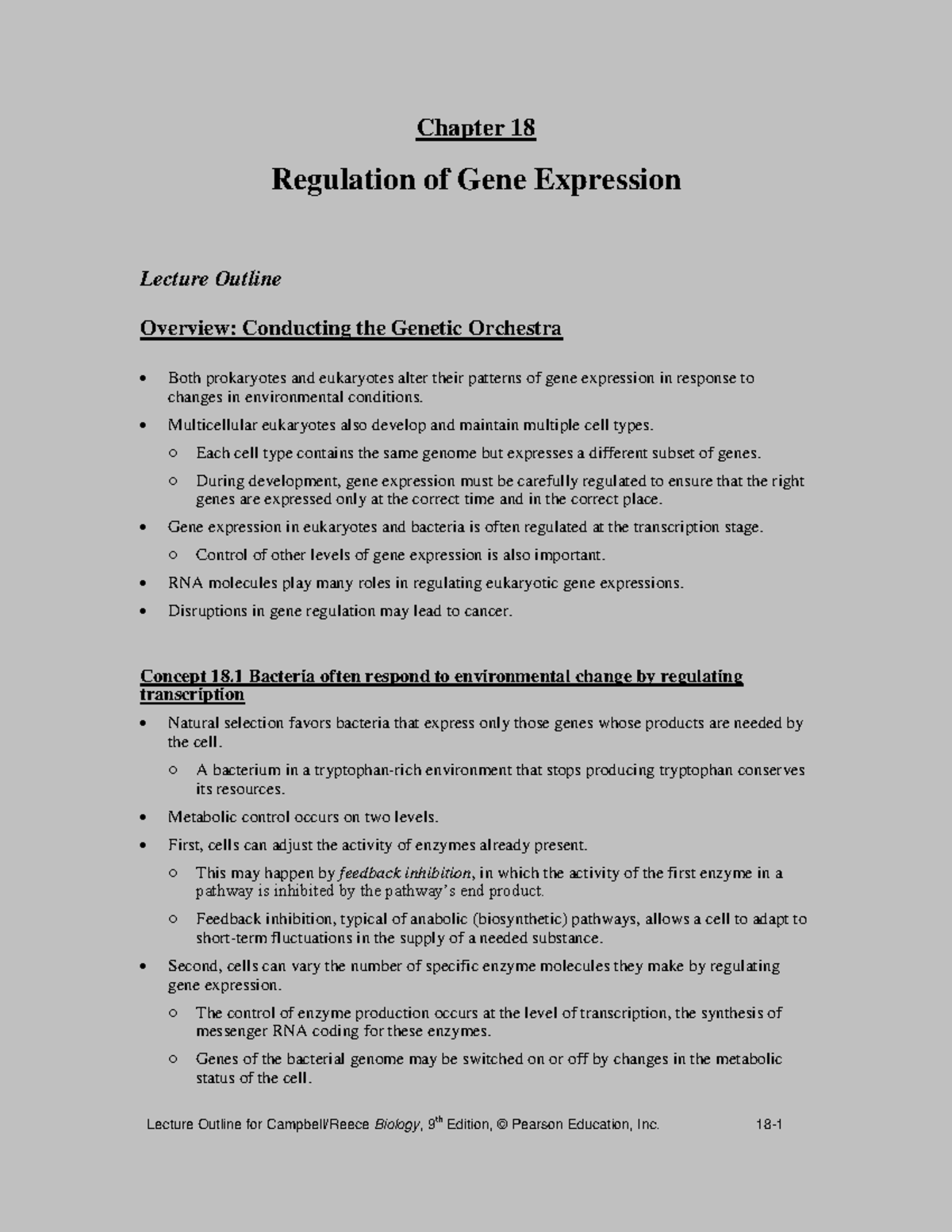 Chapter-18-Outline - Chapter 18 Regulation of Gene Expression Lecture ...
