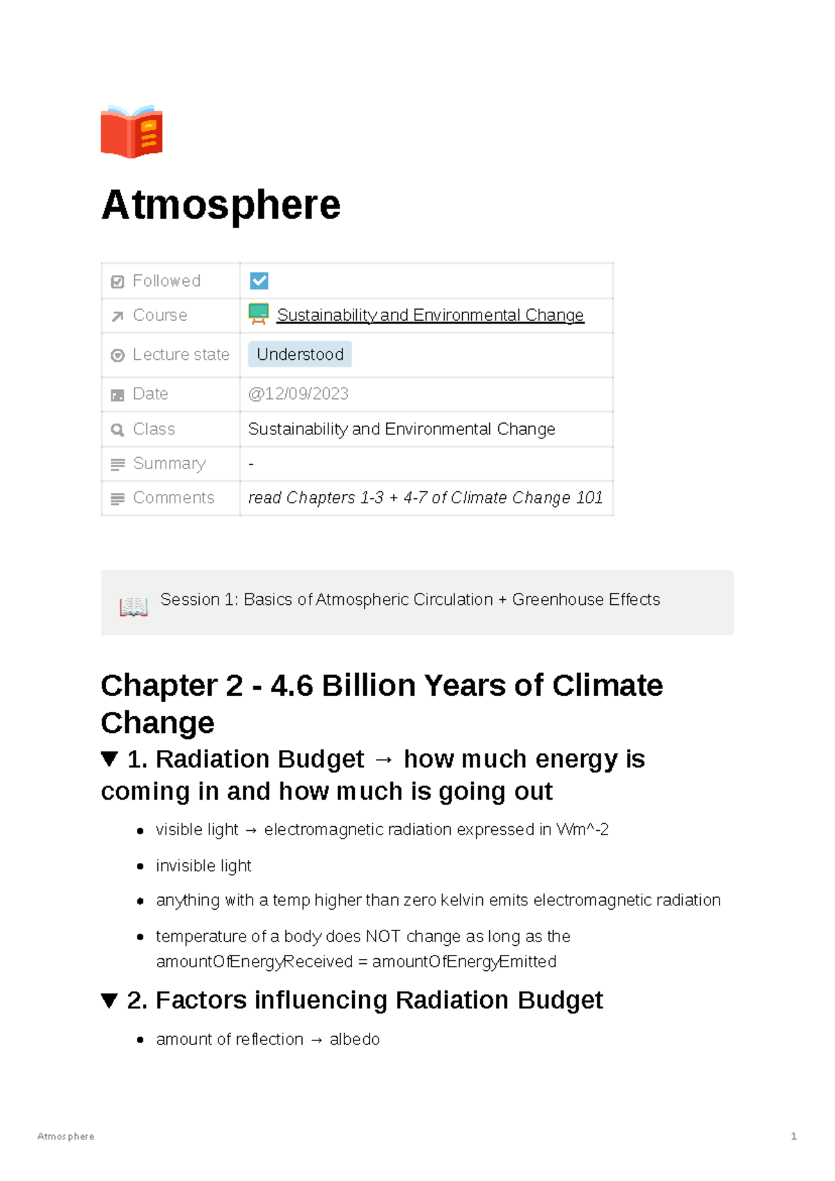 Sustainable Climate Change Summary - ENVC 101 Lecture Notes - Studeersnel